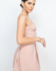 Cinched Zip Sweetheart Pleated Romper