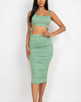 Cut-out Tie Side Crop Top & Ruched Midi Skirt Set