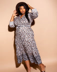 Contrast Animal Print Shirt Dress