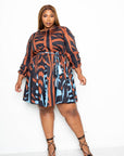 Mini Tie Waist Dress With Contrast Animal Print