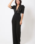 Deep V-neck Crochet Bodice Jumpsuit