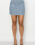 Button Frayed Denim Mini Skirt