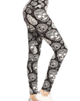 Long Yoga Style Banded Lined Skull Printed Knit Legging With High Waist