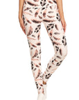 Long Yoga Style Banded Lined Leaf Printed Knit Legging With High Waist