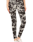 Long Yoga Style Banded Lined Paint Splatters Printed Knit Legging With High Waist