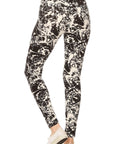 Long Yoga Style Banded Lined Paint Splatters Printed Knit Legging With High Waist