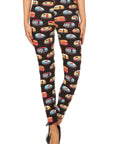 Multicolored Campers Printed, High Waisted Leggings In A Fit Style, With An Elastic Waistband