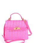 Faux Straw Top Handle Clutch