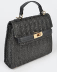Faux Straw Top Handle Clutch