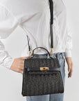 Faux Straw Top Handle Clutch