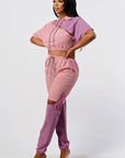 Pants Set In Color Block With Hoodie And Detachable Bottom Part