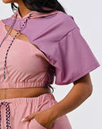 Pants Set In Color Block With Hoodie And Detachable Bottom Part