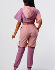 Pants Set In Color Block With Hoodie And Detachable Bottom Part