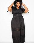 Puff Sleeve Maxi Dress With Lace Insert