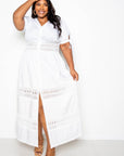 Puff Sleeve Maxi Dress With Lace Insert