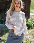 Crochet Stripe Long Sleeve Semi-sheer Top