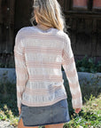 Crochet Stripe Long Sleeve Semi-sheer Top