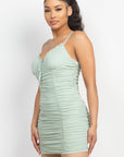 Shirred Bodycon Ruffled Trim Dress