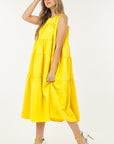 Sleeveless Basic Stretch Poplin Dress With Layers