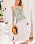 Strap Halter Neck Balloon Sleeve Floral Print Top