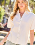 Collar Neck Button Down Sides Slit Oversized Solid Shirt Top