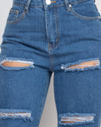 Rolled Hem Ripped Denim Jeans