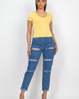 Rolled Hem Ripped Denim Jeans