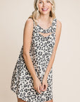 Cute Animal Print Cut Out Neckline Sleeveless Tunic Dress