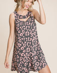 Cute Animal Print Cut Out Neckline Sleeveless Tunic Dress