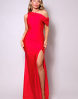 One Shoulder Draped Side Slit Maxi Dress