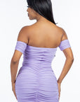 Solid Off The Shoulder Ruched Mini Dress