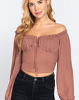 Off Shoulder Smocking Woven Top