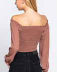 Off Shoulder Smocking Woven Top