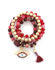 Evil Eye Bead Tassel Bracelet Set