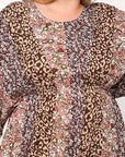 Print Mixed Dolman Sleeve Dress With Side Pockets