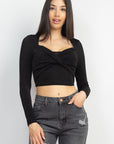 Twisted Velvety Long Sleeve Crop Top