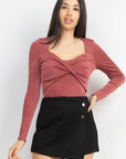 Twisted Velvety Long Sleeve Crop Top
