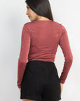 Twisted Velvety Long Sleeve Crop Top