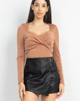 Twisted Velvety Long Sleeve Crop Top