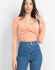 Twisted Velvety Long Sleeve Crop Top
