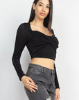 Twisted Velvety Long Sleeve Crop Top