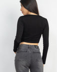 Twisted Velvety Long Sleeve Crop Top