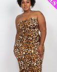 Leopard Print Ruched Drawstring Tube Dress