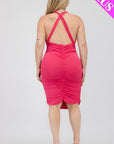 Plus Plunging Neck Crisscross Back Ruched Bodycon Mini Dress