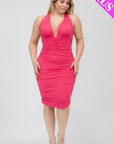 Plus Plunging Neck Crisscross Back Ruched Bodycon Mini Dress