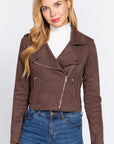 Long Slv Biker Faux Suede Short Jacket
