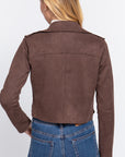 Long Slv Biker Faux Suede Short Jacket