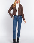 Long Slv Biker Faux Suede Short Jacket