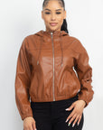 Faux Leather Hoodie Jacket