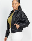 Faux Leather Hoodie Jacket